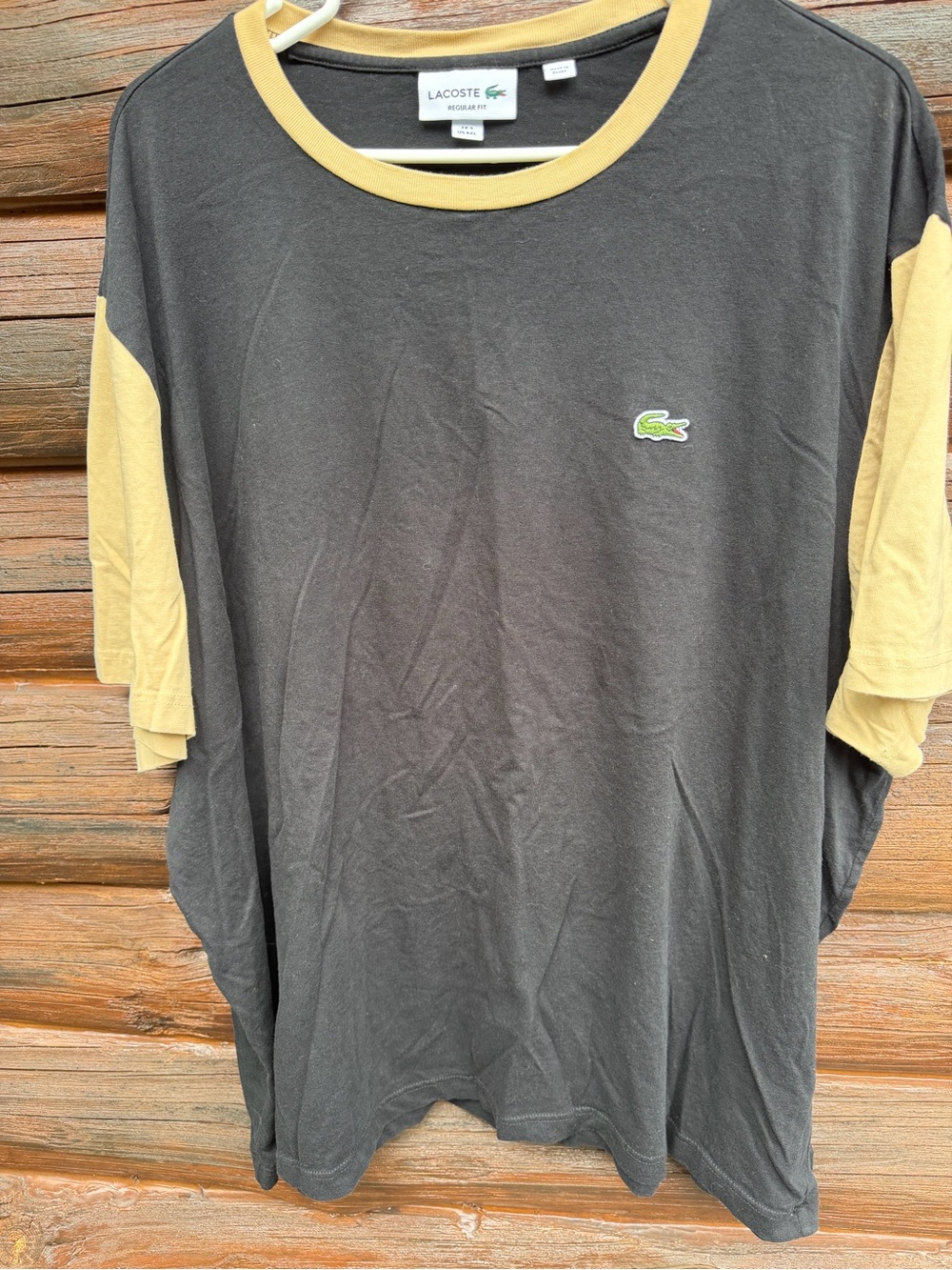 Lacoste Mens T-Shirt 4XL TH1298 Regular Fit Colorblock Crew Neck Black Beige FR9